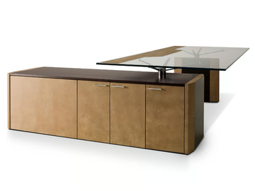 DE_SYMETRIA - L-shaped glass executive desk with drawers by i 4 Mariani - view 2